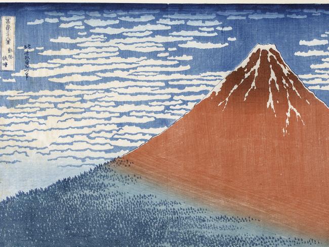 Katsushika Hokusai born Honjo quarter, Edo (Tokyo) 1760 died Edo (Tokyo) 1849 Fine wind, clear weather (Gaifū kaisei) from the series Thirty - six views of Mount Fuji (Fugaku sanjūrokkei) c.1830 - 32, Edo (Tokyo) woodblock print, ink and colour on paper 24.5 x 36.5 cm (image & sheet) South Australian Government Grant 1976 Art Gallery of South Australia, Adelaide