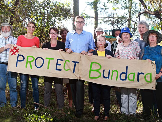 Ryde Mayor Jerome Laxale (centre) and community members and councillors at Bundara Reserve at North Ryde. Picture: Adam Yip