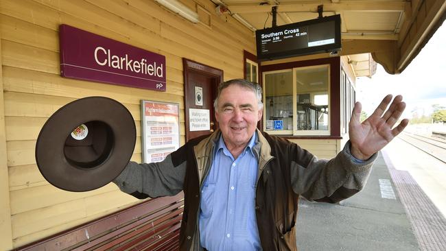 Clarkefield’s Herb Mueller at the train station. The proposed sustainable village would be developed next to the station. Picture: Carmelo Bazzano