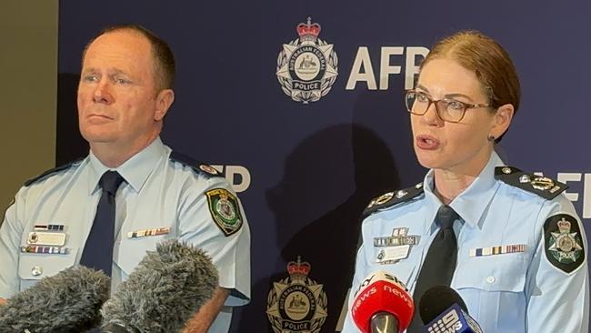 NSW Police Assistant Commissioner Michael Fitzgerald and AFP Assistant Commissioner Cyber Command Justine Gough hold a press conference after the former childcare worker was charged with 1623 abuse offences. Picture Mohammad Alfares