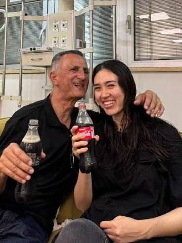 Noa Argamani (25) with her father after being rescued from Gaza in a special operation. This morning, in a joint operation held by the @IDF, ISA and the Israeli Police 4 Israeli hostages were rescued from Gaza. Picture: X