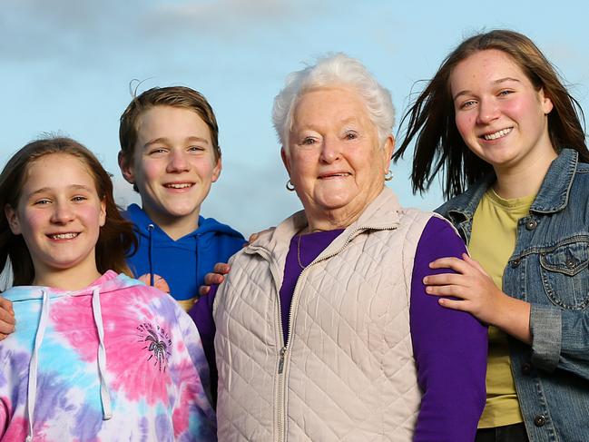 Upcoming tenth anniversary of the Papua New Guinea plane crash that killed nine Australians, seven of whom were from Victoria. The children of victim Euan Comrie aged 28 are pictured in their hometown of Morwell , Victoria. Amelia 11yrs , Max 13yrs and Danelle 16yrs are with family friend Phyllis Cranwell of Hazelwood North. Phyllis lost her husband Max Cranwell and their daughter Leanne in the plane crash. Picture : Ian Currie