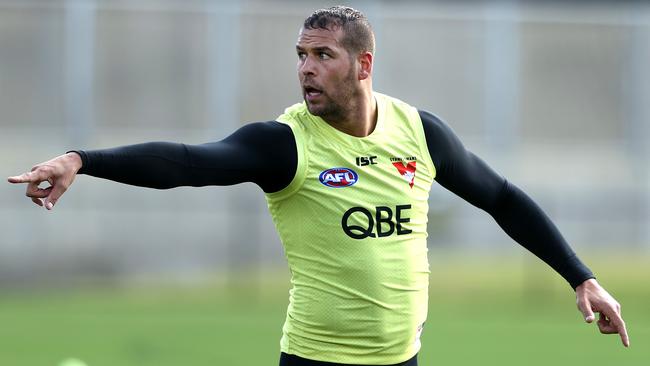 Lance Franklin during the Sydney Swans training at Lakeside oval. Picture: Phil Hillyard