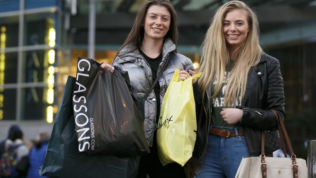 Olivia and Mary Scullin from Randwick are not surprised the majority of women chose shopping over sex since they would too. Picture: Tim Pascoe