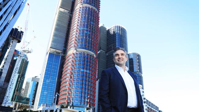 Lendlease CEO Tony Lombardo at Barangaroo in Sydney, which was built by Lendlease. Picture: John Feder/The Australian