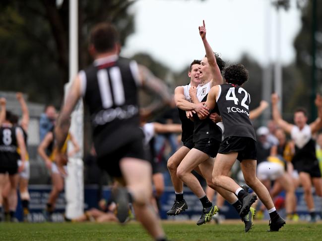 James Parker celebrates believing he had won the grand final. Picture: Andy Brownbill