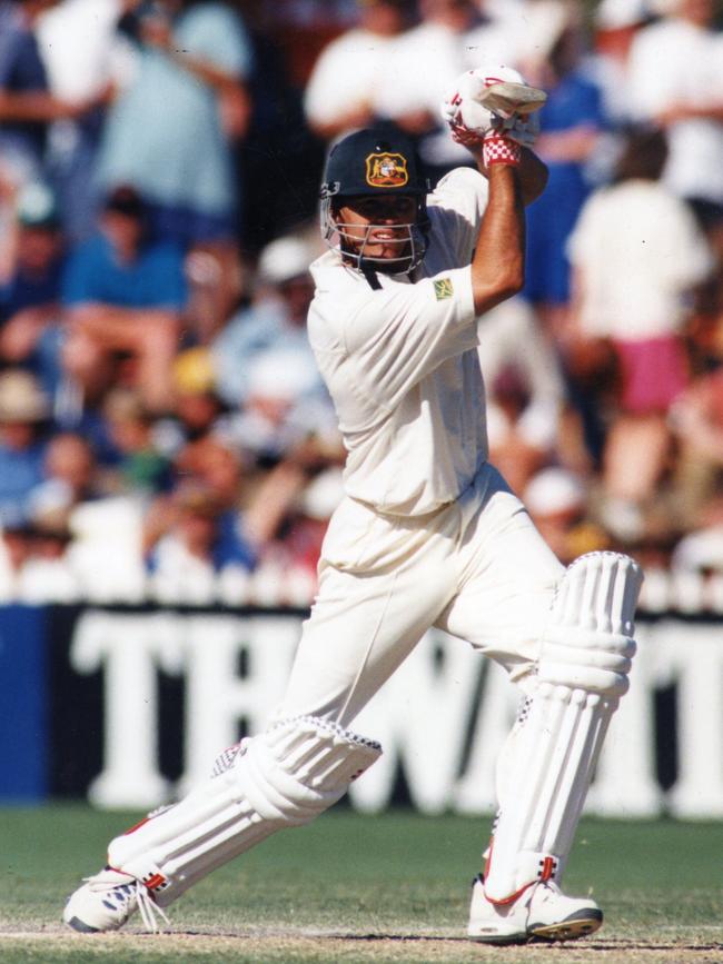 Greg Blewett playing for Australia against England in the fourth Ashes Test at Adelaide Oval in 1995.