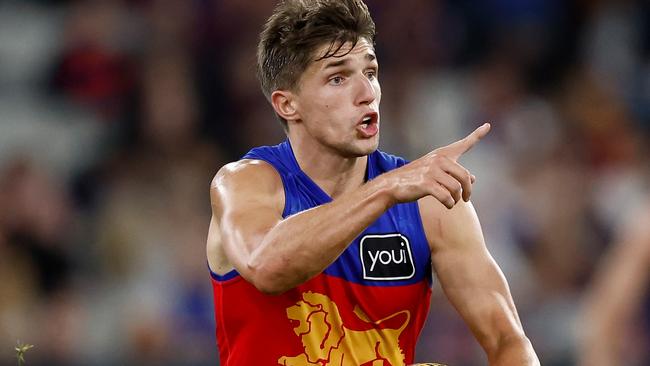 MELBOURNE, AUSTRALIA - APRIL 11: Zac Bailey of the Lions in action during the 2024 AFL Round 05 match between the Melbourne Demons and the Brisbane Lions at the Melbourne Cricket Ground on April 11, 2024 in Melbourne, Australia. (Photo by Michael Willson/AFL Photos via Getty Images)