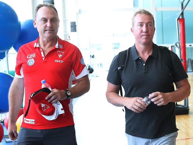 Swans coach John Longmire and Roosters coach Trent Robinson on a guided tour of the Aspetar Centre of Excellence, a sports medical facility which is part of the Aspire Zone for 2022 Football World Cup during the Sydney Swans trip to Doha, Qatar. Picture. Phil Hillyard