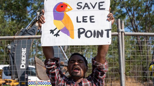 Protesters were picketing the Lee Point Defence Housing Australia Development as bulldozers moved in last week. Picture: Pema Tamang Pakhrin