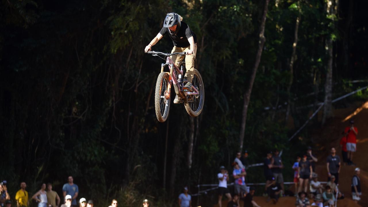 Action from the Slope &amp; Style event at the Crankworx Cairns mountain bike festival, held at Smithfield Mountain Bike Park. Picture: Brendan Radke