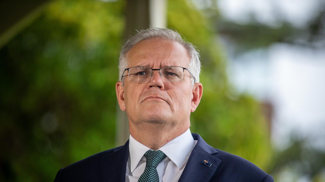 Prime Minister Scott Morrison addresses the media about the escalating crisis in Ukraine. Picture: NCA NewsWire / Christian Gilles