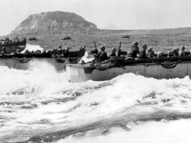  American marines for shore on the Island of Iwo Jima during World War II. Such an amphibious assault may be impossible in modern warfare.