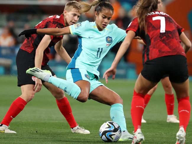 MELBOURNE, JULY 31, 2023: 2023 Fifa Womens World Cup - Australia V Canada. Mary Fowler of the Matildas in action.  during the match at Melbourne Rectangular Stadium. Picture: Mark Stewart