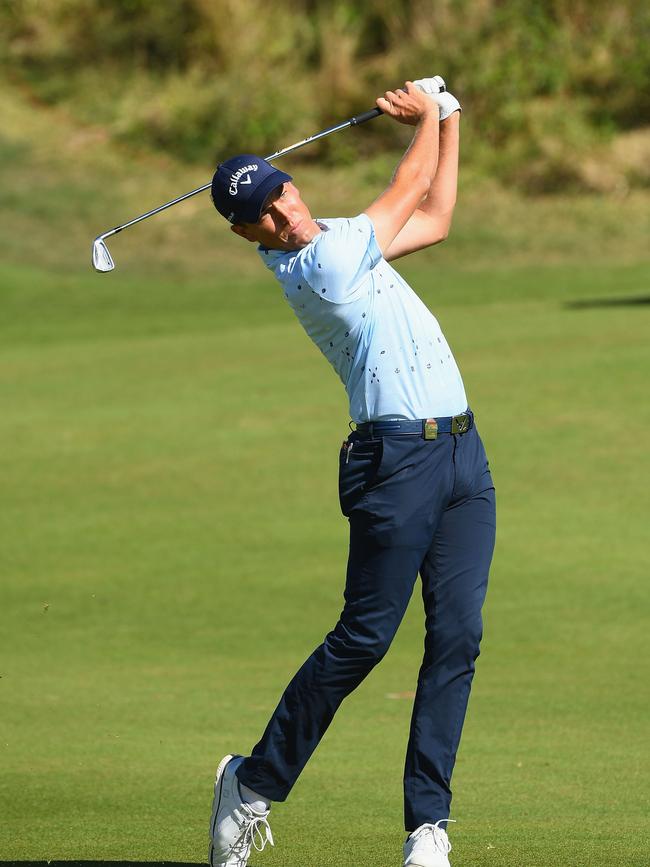 Anthony Quayle of Australia plays an approach shot during Day Four at the Fiji International Golf Tournament on August 5, 2018 in Natadola, Fiji. (Photo by Quinn Rooney/Getty Images)