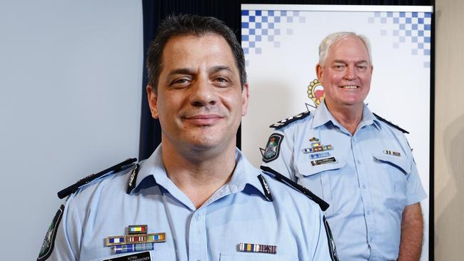 Taskforce Commander Acting Assistant Commissioner George Marchesini and Acting Chief Superintendant Rhys Newton meet at the Cairns Police Headquarters to discuss the taskforce's objectives. Picture: Brendan Radke