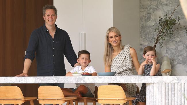 Architect Joe Adsett and wife Hayley, with children Julian and Madeline at their home in Ascot, Brisbane. Photo: Lyndon Mechielsen.