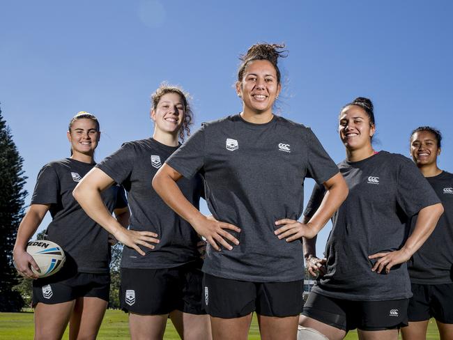 Burleigh’s Jillaroos contingent Amber Pilley, Chelsea Lenarduzzi, Tallisha Harden, Tazmin Gray and Zahara Temara. Picture: Jerad Williams