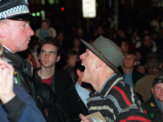 ‘He appeared to be snarling’ … Peter Garrett years later at an anti-French nuclear protest in Sydney, 1995.