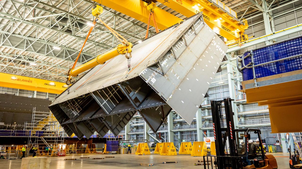 Shipbuilders at Osborne aren’t constructing units fast enough to meet the 2031 deadline for the delivery of the first ship. Pictured is completed “block” constructed in the prototyping phase.