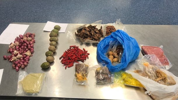 The uncooked food seized at Sydney Airport on Saturday.