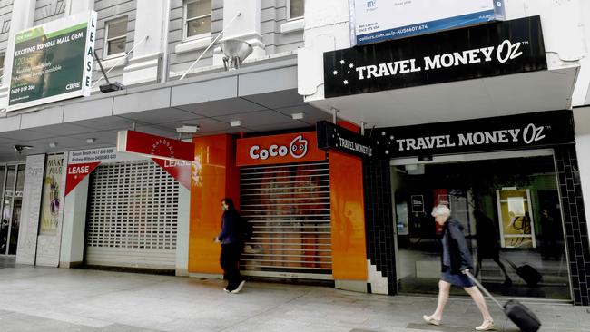 For-lease signs on buildings in Rundle Mall. Many of the businesses in the Adelaide CBD have closed as the city recovers from COVID-19 lockdowns. Picture: NCA NewsWire / Naomi Jellicoe