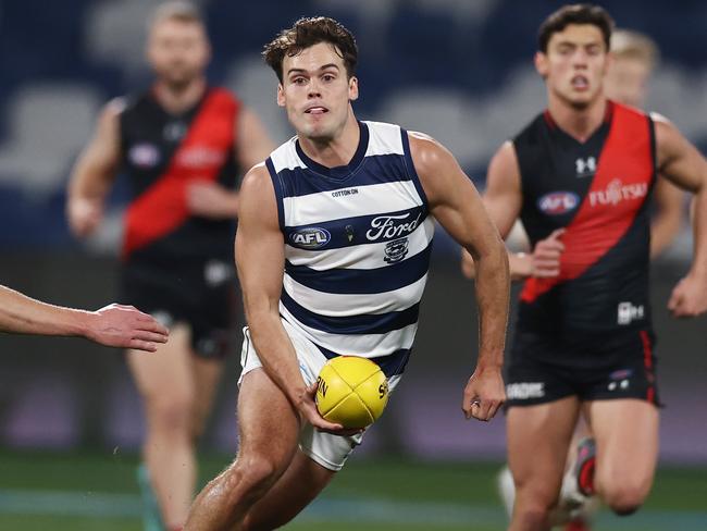 Jack Bowes of the Cats during the round 18 AFL match between Geelong and Essendon at GMHBA Stadium, on May 27, 2023, in Geelong, Australia. Photo by Michael Klein.