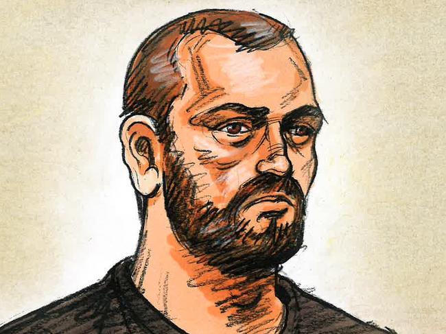 A sketch of Matthew Raoul White, 39, and co-accused Jack Gibson-Burrell, 21, in court on Friday. Credit:Paul Tyquin