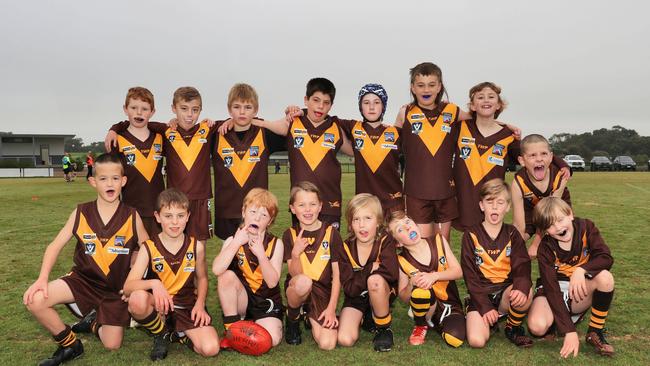 Drysdale Watson under-9 football team pull their funniest faces. Picture: Alan Barber
