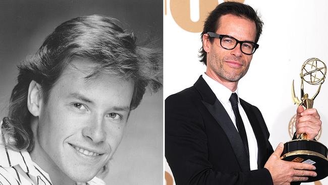 Big break ... Guy Pearce in his <i>Neighbours</i> heyday (left) and picking up an Emmy Award in 2011. Picture: Supplied