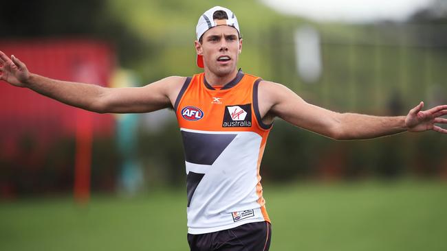 Josh Kelly during GWS Giants training. Kelly is linked to a $9 million deal with the Kangaroos. Picture. Phil Hillyard