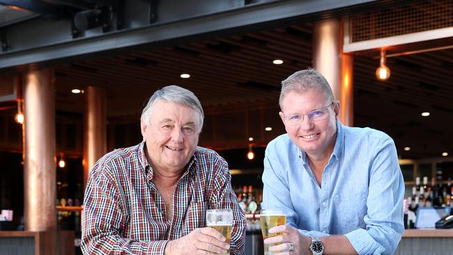 Pictured is Craig Laundy (right) with his father Arthur Laundy at their pub, Marsden Brewhouse in Marsden Park. Picture: Tim Hunter.