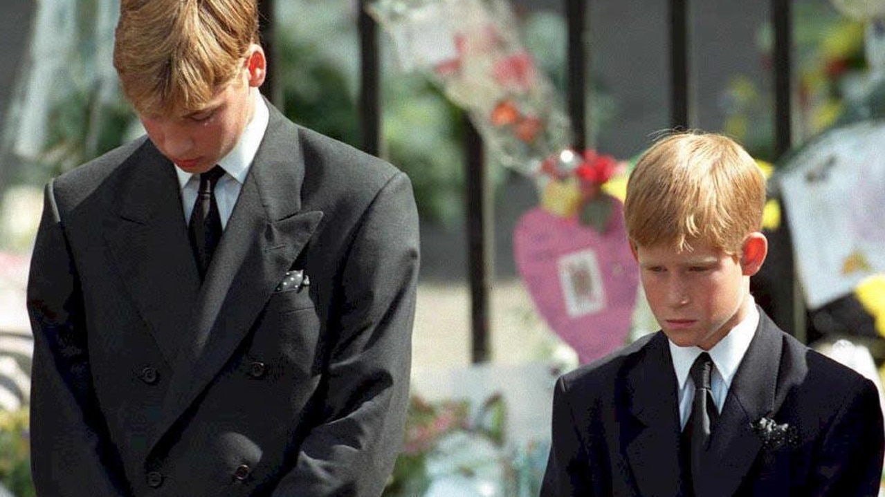 The young princes at Diana’s funeral in 1997. Picture: Adam Butler/AFP