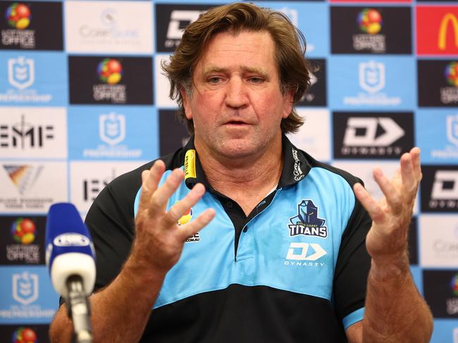 Titans coach Des Hasler is under pressure. Picture: Chris Hyde/Getty Images