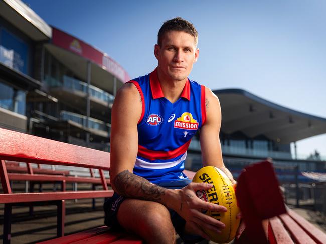 MELBOURNE, AUGUST 1, 2024: Western Bulldogs player Rory Lobb wears the teams Footscray Retro Round Guernsey. Picture: Mark Stewart