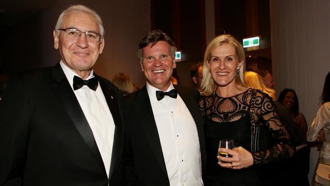 From left, former NSW MP George Souris, Australian Turf Club chief executive Jamie Barkley and his wife Selena at the Everest Gala Dinner on Thursday night. Picture: Nikki Short