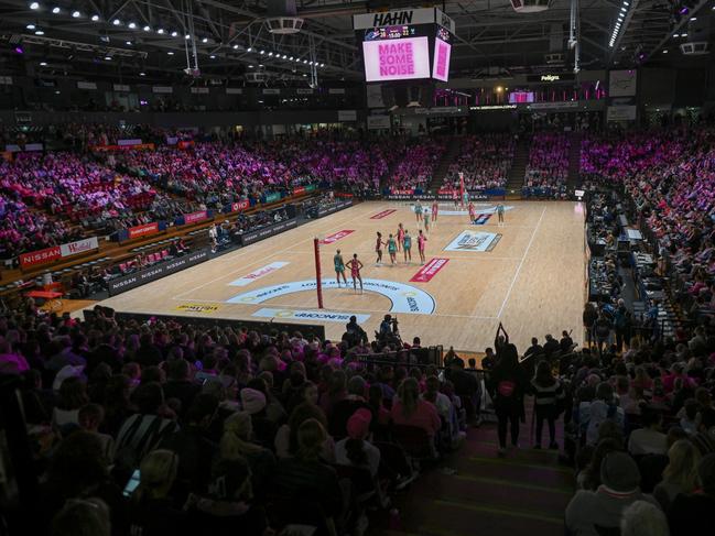 A packed Adelaide Entertainment Centre for the Super Netball Semi Final match between the Thunderbirds and Vixens last month. Picture: Mark Brake/Getty Images