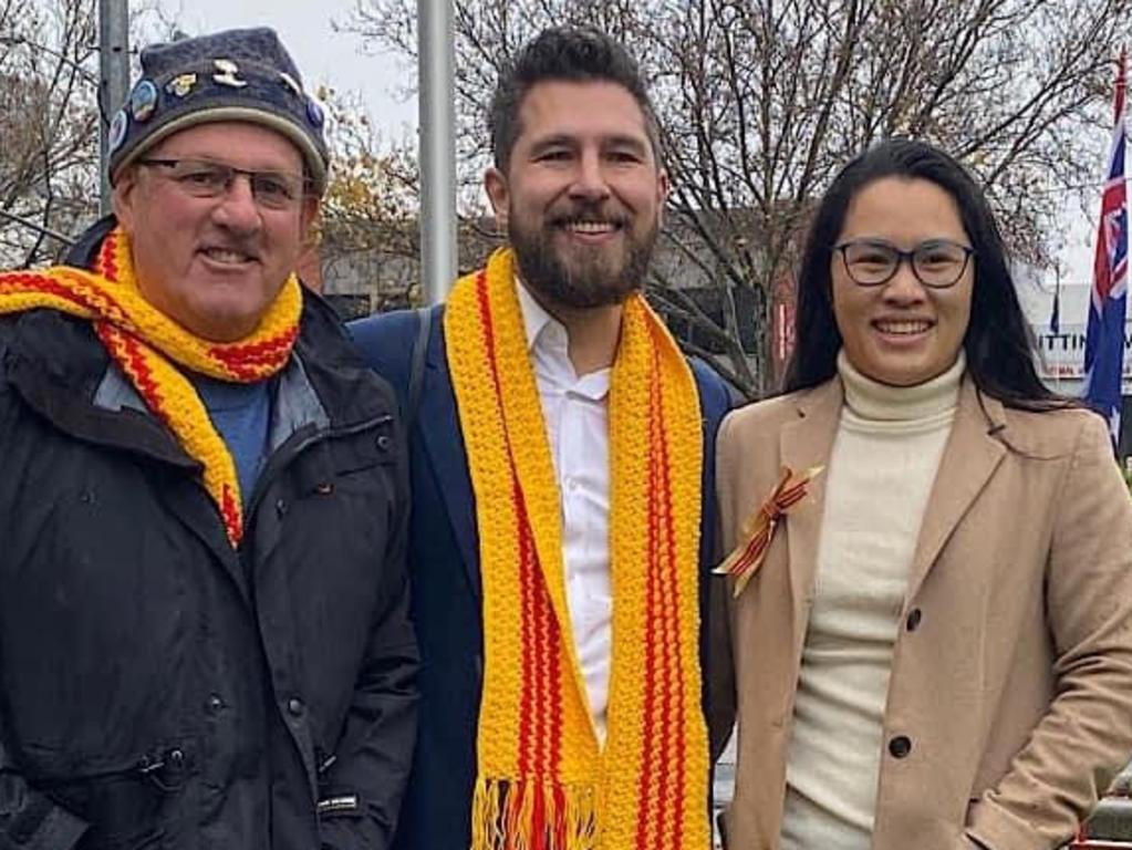 Councillor Herschel Landes, mayor Edward Crossland and councillor Claudia Nguyen at the Republic of Vietnam Armed Forces Day. Picture: Facebook