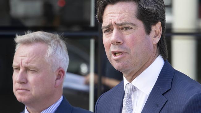 Tasmanian Premier Jeremy Rockliff and AFL CEO Gillon McLachlan during the TICT luncheon at Hobart. Picture Chris Kidd