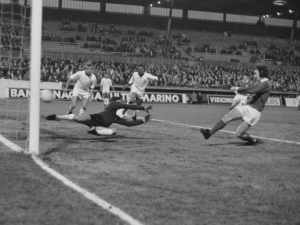 Martin O'Neill scores for Northern Ireland against Portugal in a drawn FIFA World Cup qualifier. Picture: Robert Stiggins/Hulton Archive/Getty Images