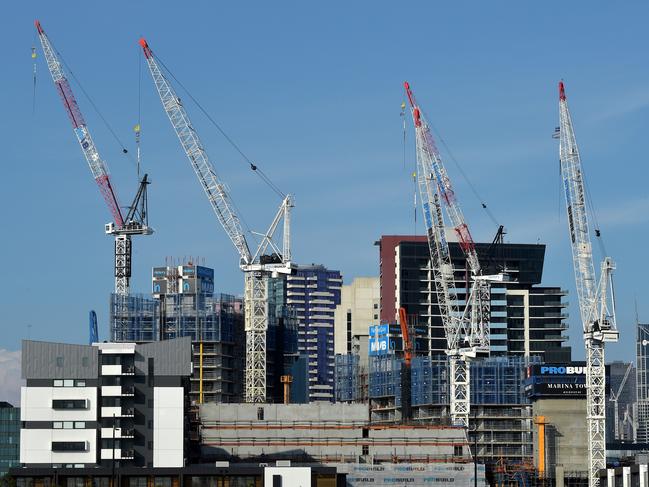 Cranes over buildings in the Docklands. Picture: Jay Town