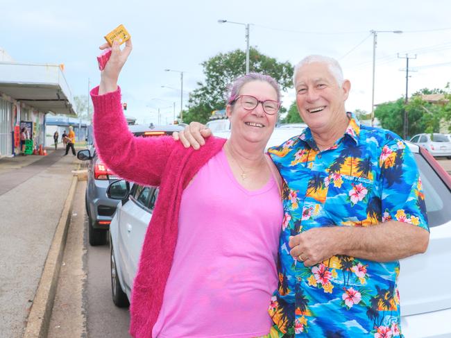 Garry and Paula McMurtrie out early buying fireworks, ready for Territory Day. Picture: Glenn Campbell