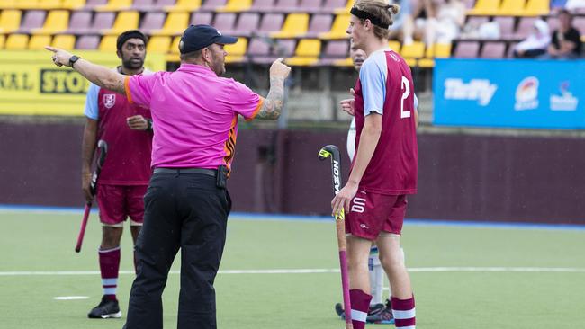 UQ’s Ethan Holland had hoped he scored. Picture: Renae Droop