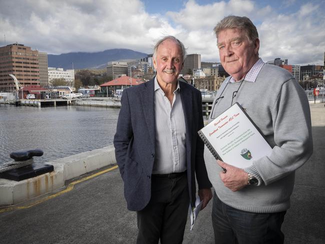 Yes AFL Team Inc spokesperson Jim Wilkinson and Russell Hanson release the Hanson Report at Hobart.  Picture: Chris Kidd