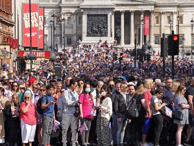 Crowds near Trafalgar Square ahead of the Trooping the Colour ceremony at Horse Guards Parade, central London. Picture: PA Images via Getty Images