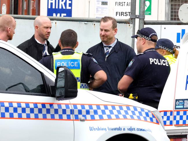 Police at the scene where a worker is fighting for life after a workplace incident where he was hit with a metal object, Wyandra Street, Newstead - on Tuesday 19th of November 2024 - Photo Steve Pohlner