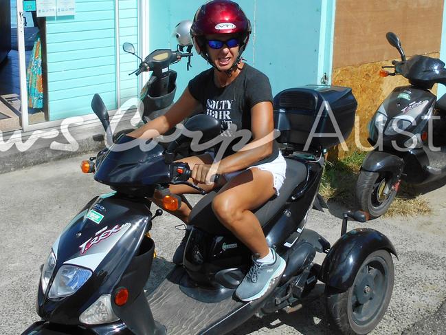 Yvette Nikolic on a motor bike in Tahiti. Picture: Jeff Hassell.