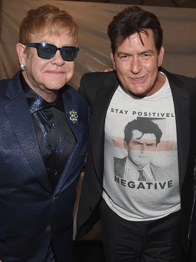 Sir Elton John and Charlie Sheen at the Elton John AIDS Foundation's Oscar Viewing Party in February 2016. Photo: Dimitrios Kambouris/Getty Images