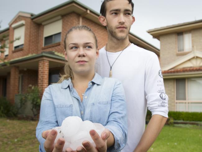 Nia Brown and boyfriend Ryan Spears who both received hits to their heads from the huge hail stones on Saturday. Picture: Melyvn Knipe