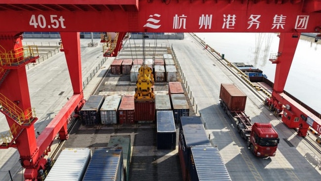 Cargo containers are seen at Xiasha Port freight yard in Hangzhou, China. Picture: Cfoto/Zuma Press/WSJ